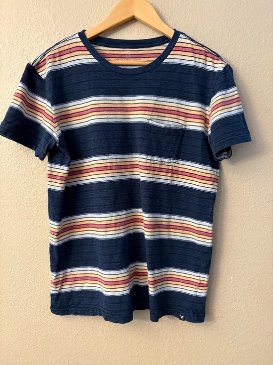American Eagle Outfitters Other - American Eagle Men's Retro Striped Pocket T-Shirt Medium 100% Cotton Navy